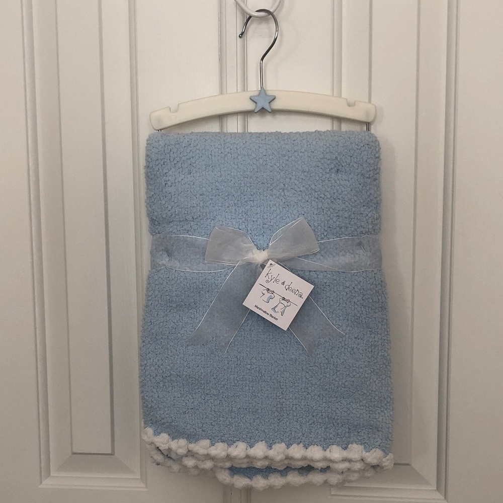 Kyle & Deena Blue Marshmallow Baby Blanket with White Trim